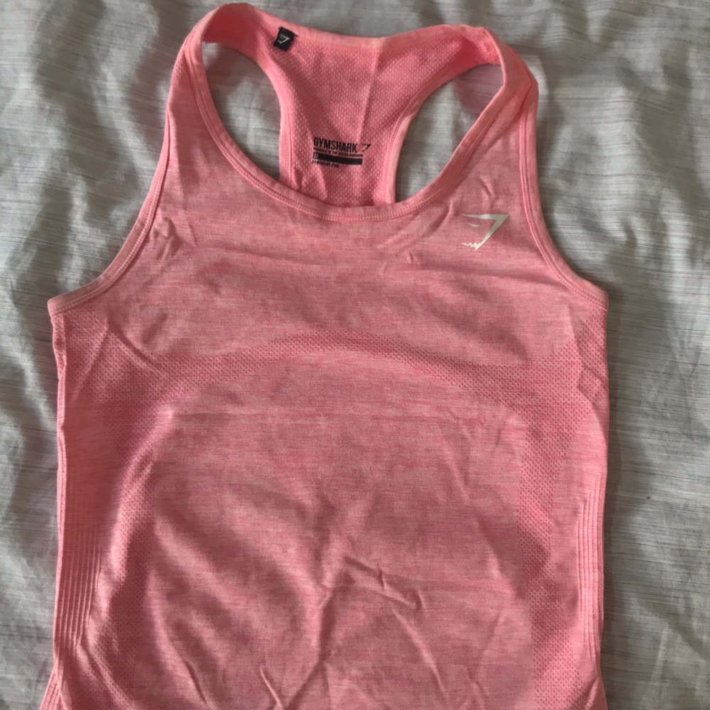 Gymshark racer back pink workout tank top.